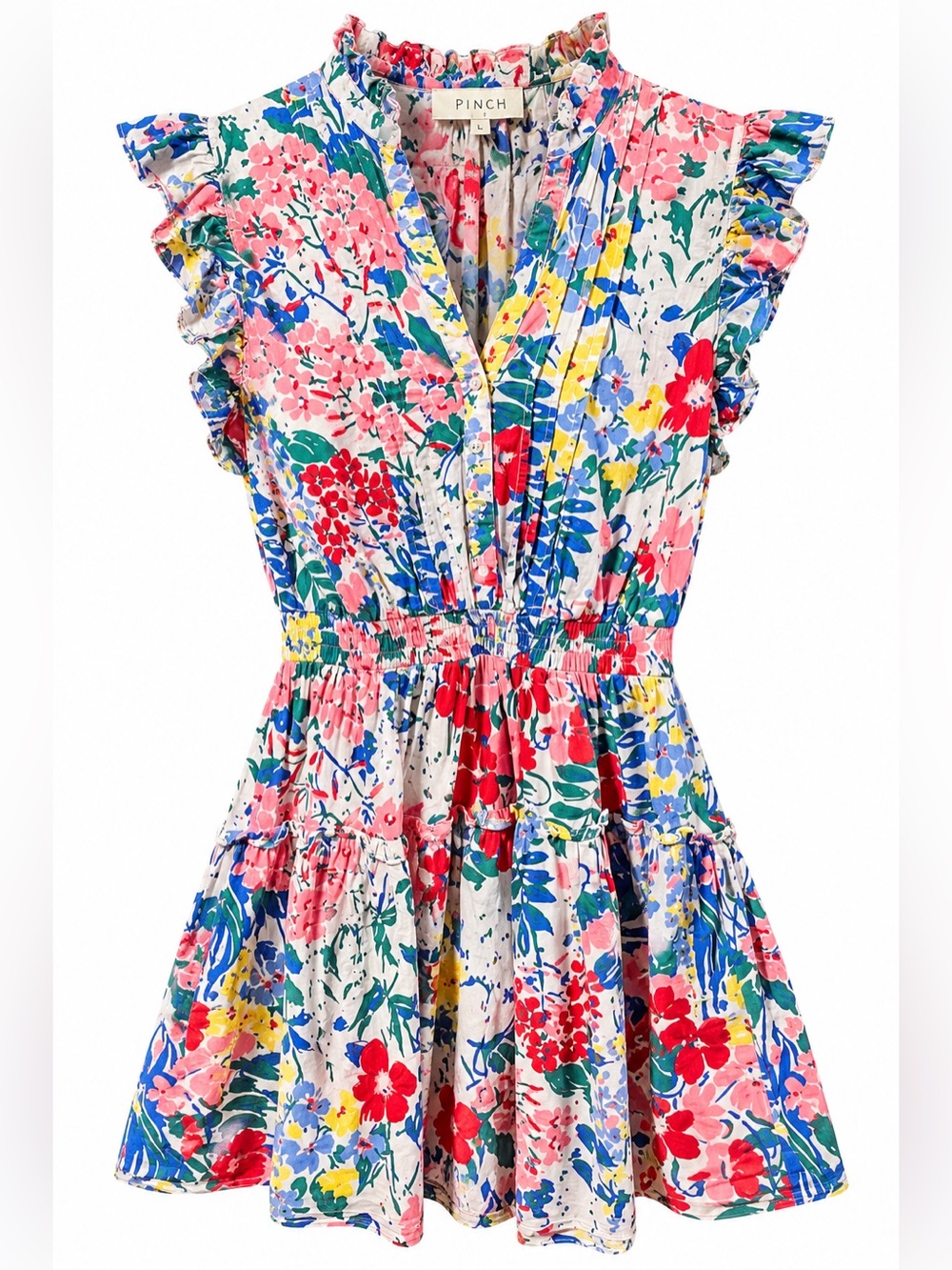 Pinch Floral Ruffle Smocked Waist Mini Dress Large